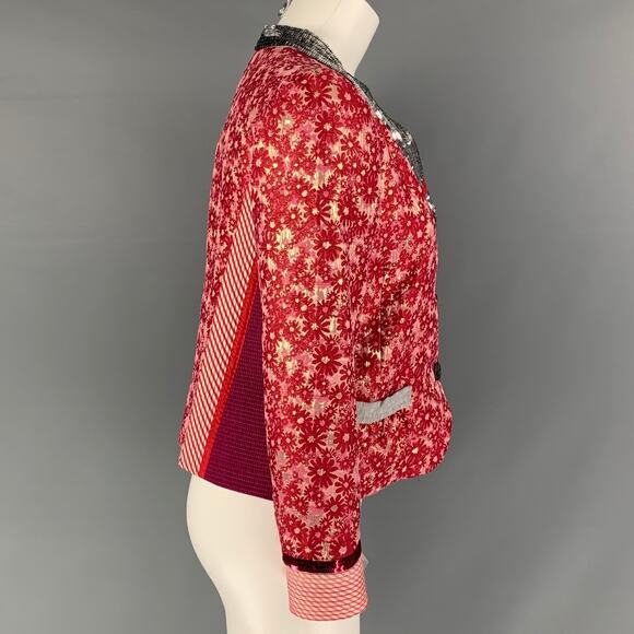 MARC JACOBS Size 6 Raspberry & Silver Floral Blazer - Picture 2 of 6